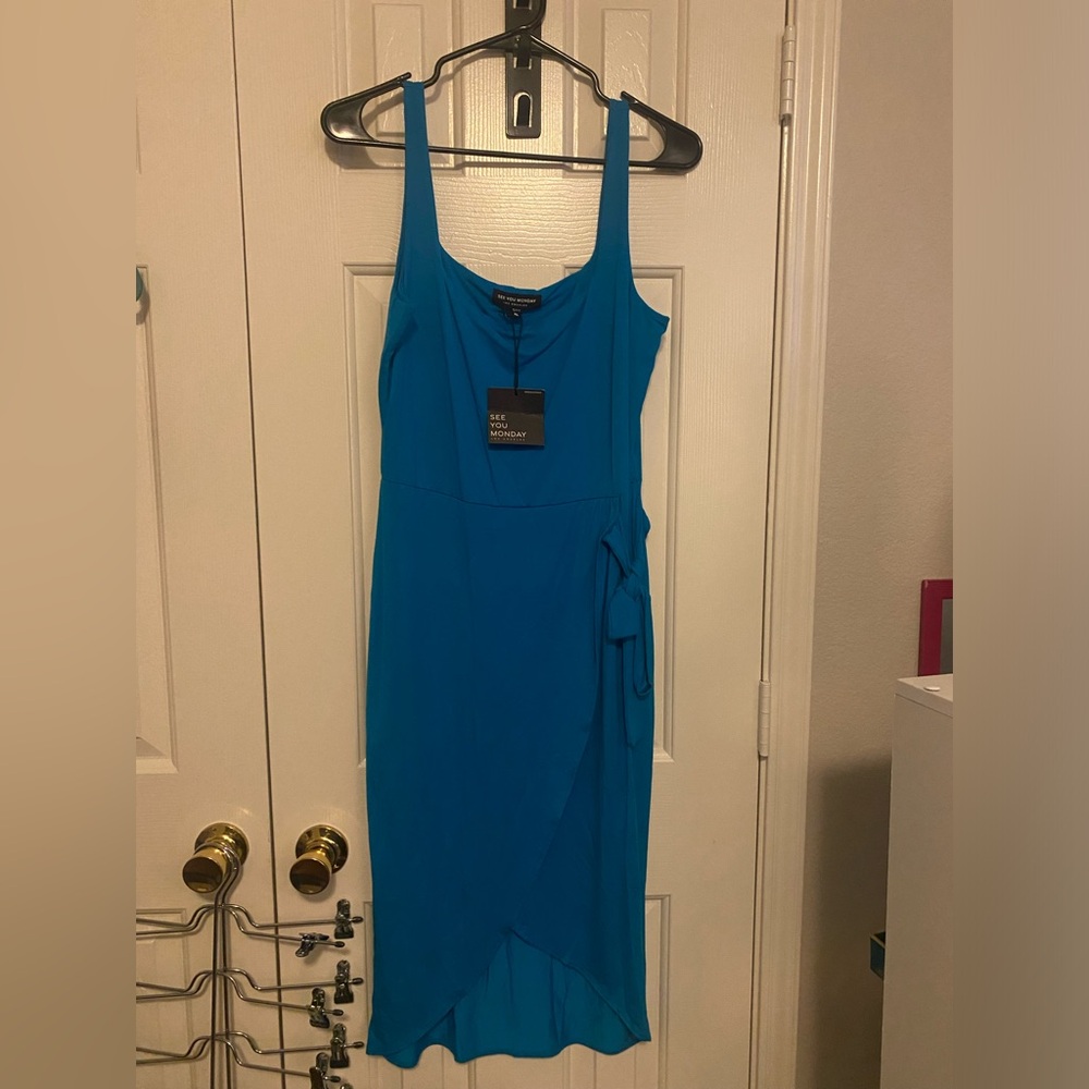 See You Monday Blue Spaghetti Strap Sheath Dress